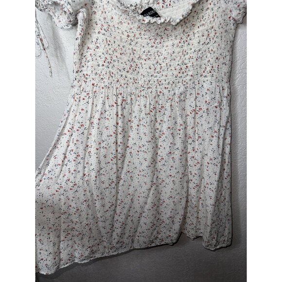 Bardot Ditsy Floral Square Neck Short Sleeve Smocked Mini Dress 8 White Short Z - Picture 7 of 11